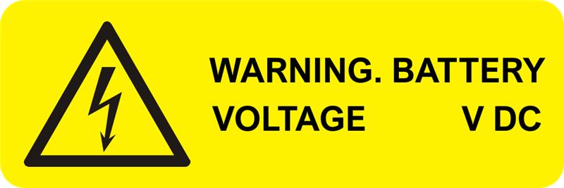 Warning Battery Voltage XXX V DC label