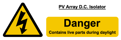 PV array DC isolator label – Wind & Sun