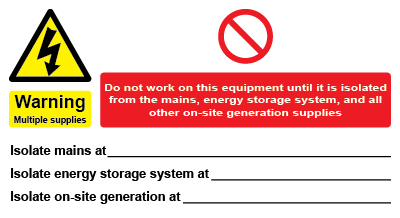 Energy Storage Systems - Warning Multiple Supplies Label – Wind & Sun